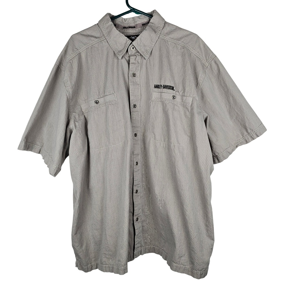 Harley Davidson Mens 3XL‎ Gray Pinstripe Short Sleeve Button Up Shirt